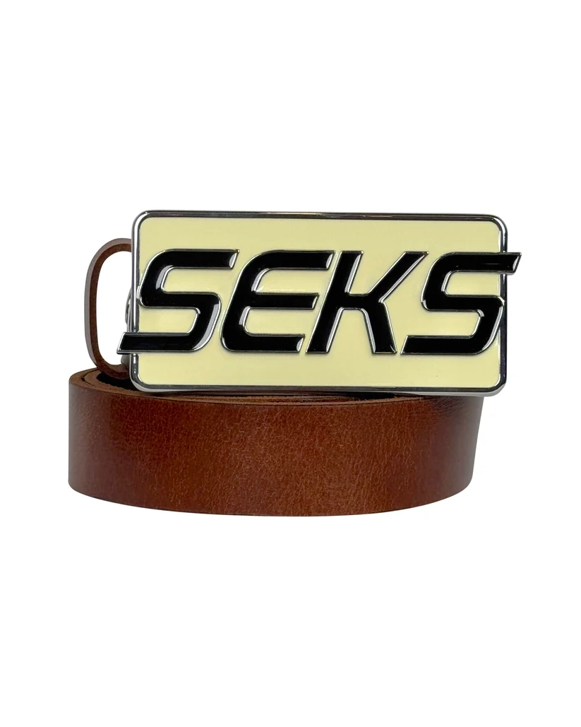 SEKSCREAMTEXTBROWNBELT Cream SEKS Enamel Text Belt Brown