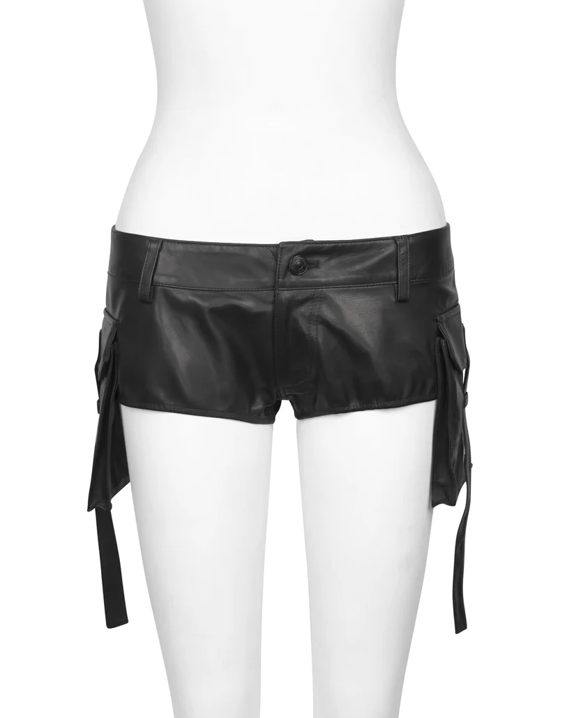 THECARGOPOCKETMINISHORTBLACKLEATHERFRONT Leather Cargo Pocket Mini Short